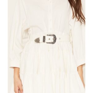 Women's Long Sleeve Belted Mini Dress with Tiered Skirt