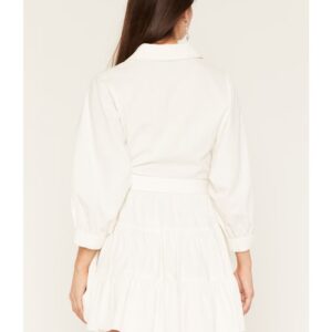 Women's Long Sleeve Belted Mini Dress with Tiered Skirt