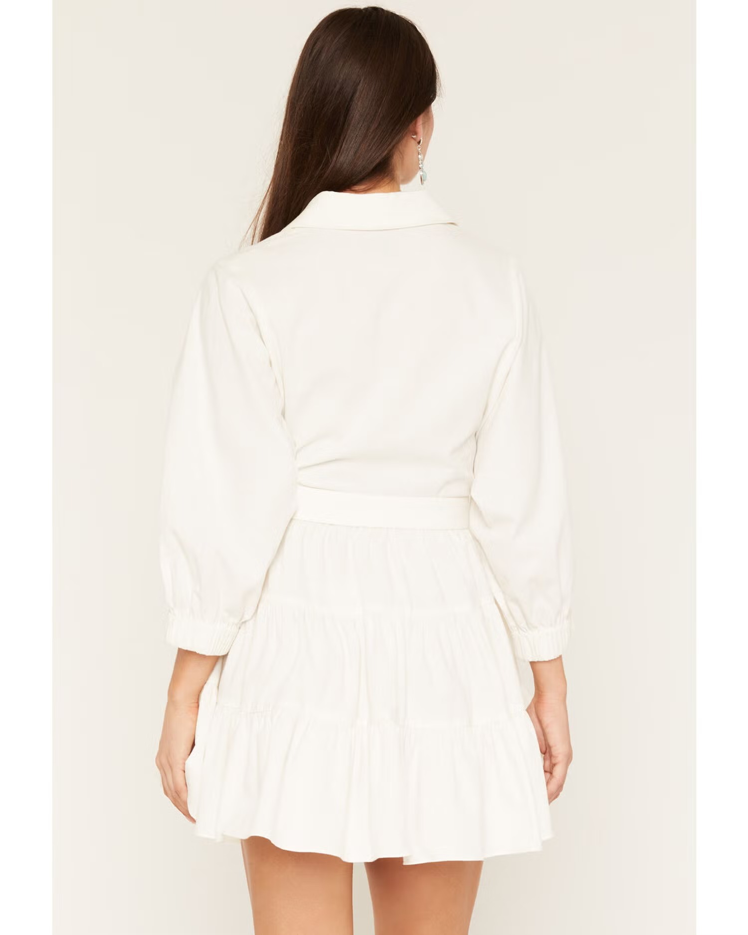 Women's Long Sleeve Belted Mini Dress with Tiered Skirt