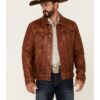 Men's Leather Trucker Jacket with Button Front and Chest Pockets