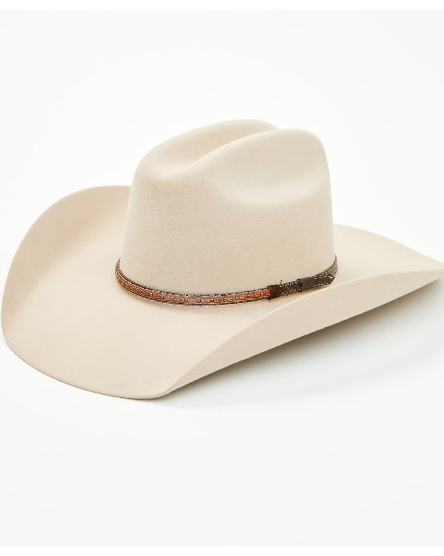 Wool Felt Cowboy Hat with Leather Hatband and Angled Brim