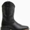 Men's Leather Western Boots with Broad Square Toe and Rubber Outsole