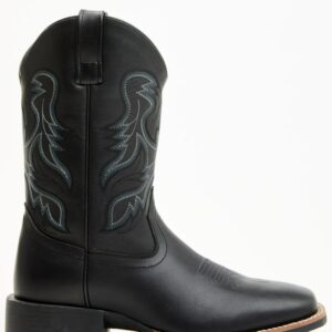 Men's Leather Western Boots with Broad Square Toe and Rubber Outsole