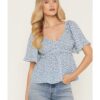 Women's Floral Print Smocked Short Sleeve Peplum Top