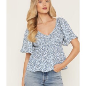 Women's Floral Print Smocked Short Sleeve Peplum Top