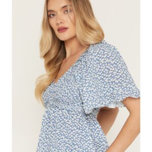 Women's Floral Print Smocked Short Sleeve Peplum Top