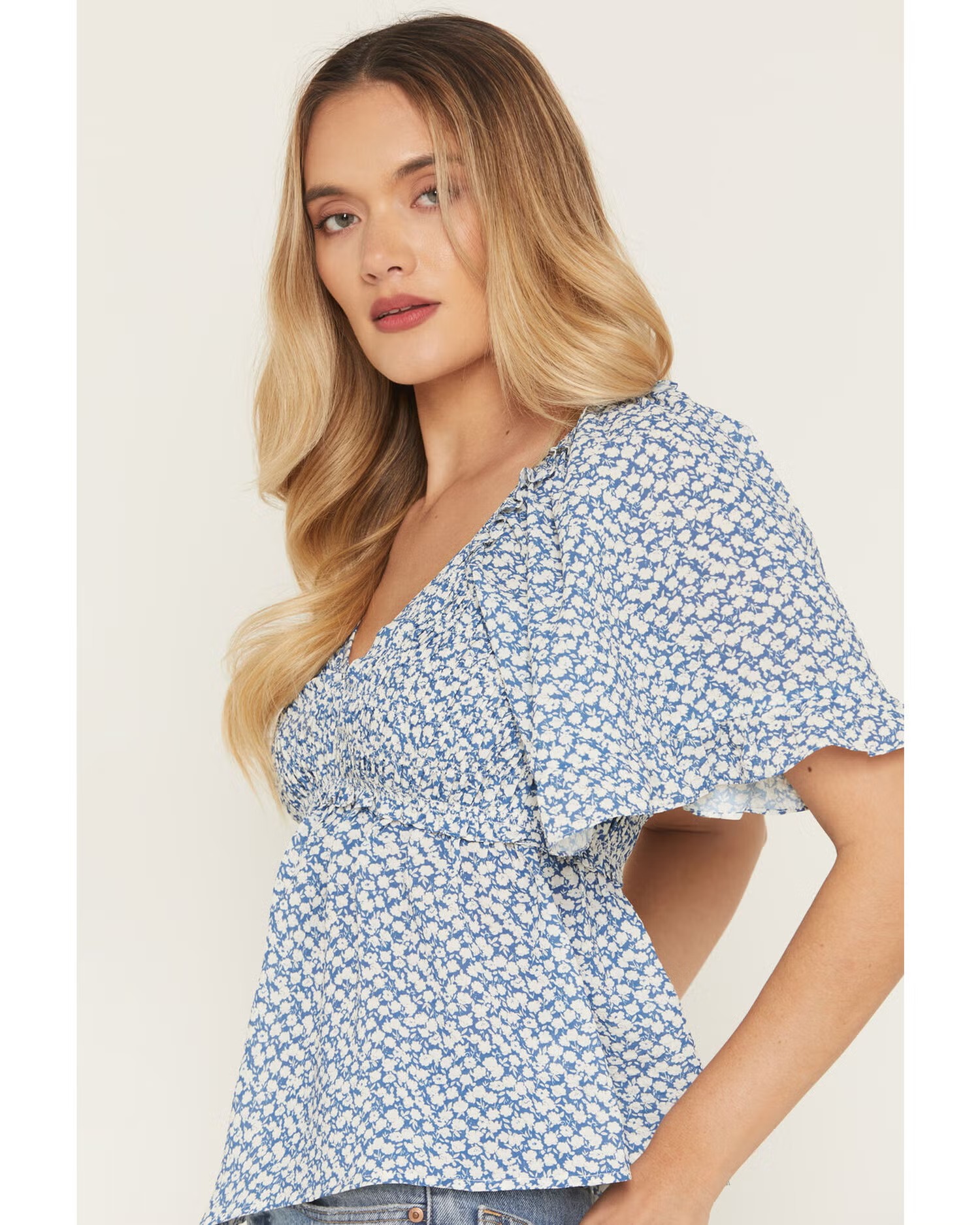 Women's Floral Print Smocked Short Sleeve Peplum Top