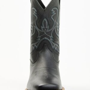 Men's Leather Western Boots with Broad Square Toe and Rubber Outsole