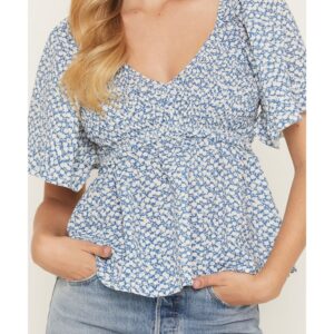 Women's Floral Print Smocked Short Sleeve Peplum Top
