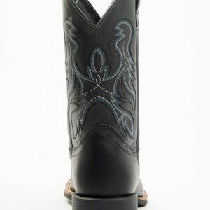 Men's Leather Western Boots with Broad Square Toe and Rubber Outsole