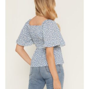 Women's Floral Print Smocked Short Sleeve Peplum Top