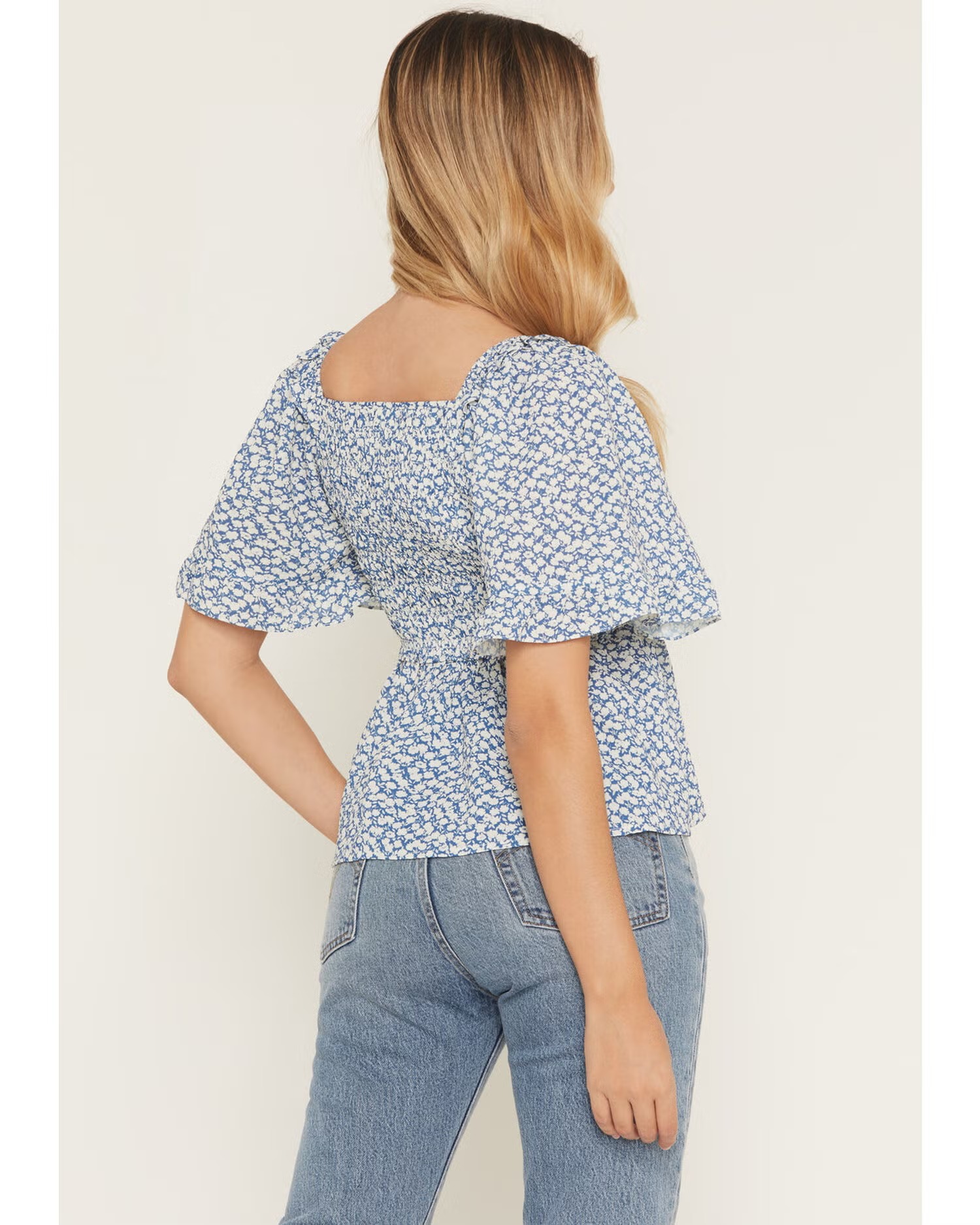 Women's Floral Print Smocked Short Sleeve Peplum Top
