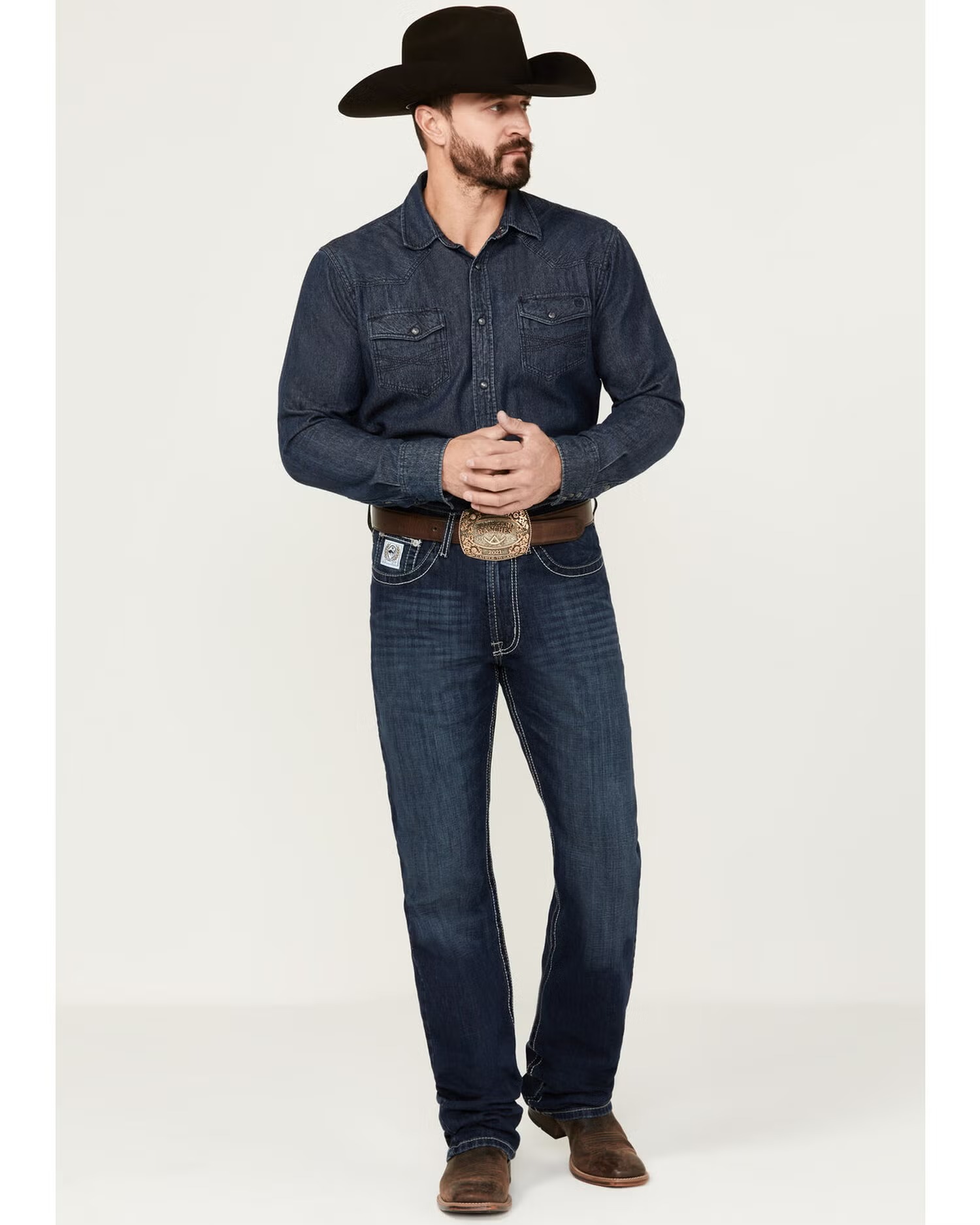 Men's Relaxed Straight Stretch Denim Jeans with Five-Pocket Design