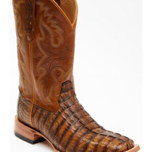 Men's Caiman Tail Skin Western Boots with Broad Square Toe