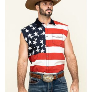 Men's Sleeveless Western Shirt with Snap Closure and Chest Pockets