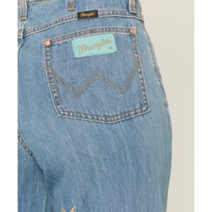 Women's High Rise Wide Leg Denim Jeans with Embroidered Details